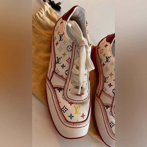 Louis Vuitton White and Red Monogram Sneakers - Picture 3 of 13